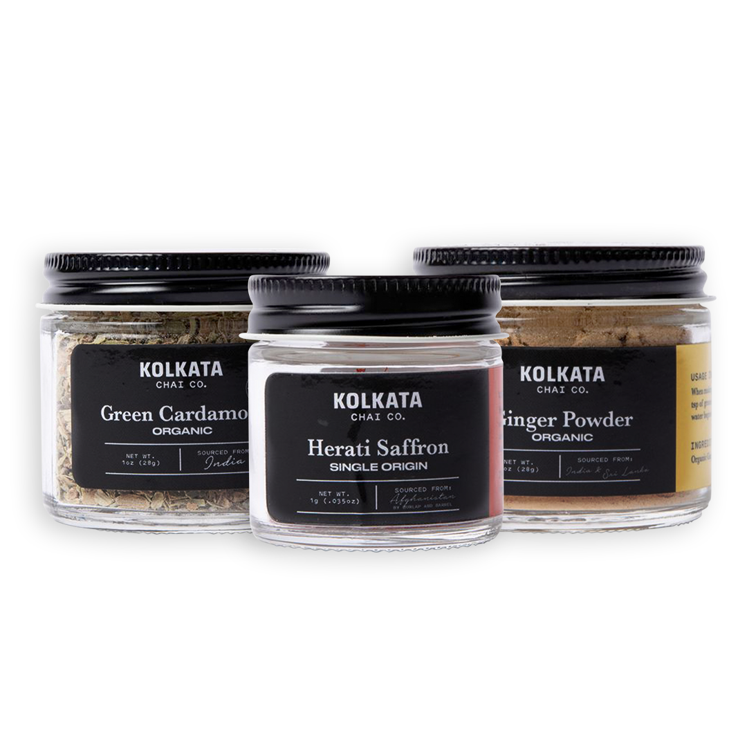 Organic Ginger, Cardamom & Saffron Spice Bundle Kolkata Chai Co